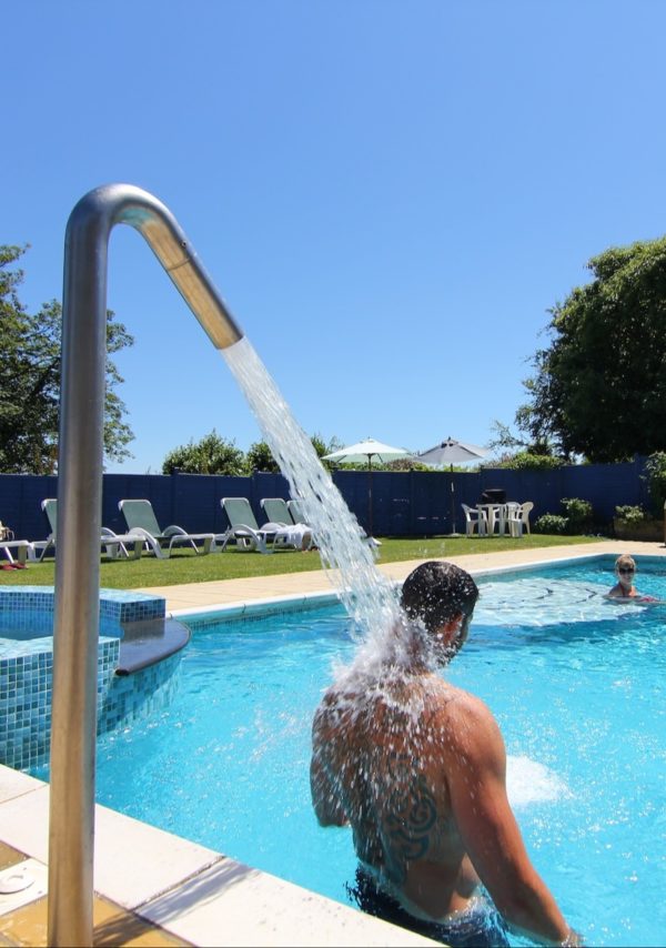The outdoor swimming pool at Luccombe Manor